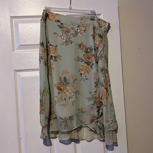 Christoper Floral Skirt with Ruffle Hem Knee Length Skirt